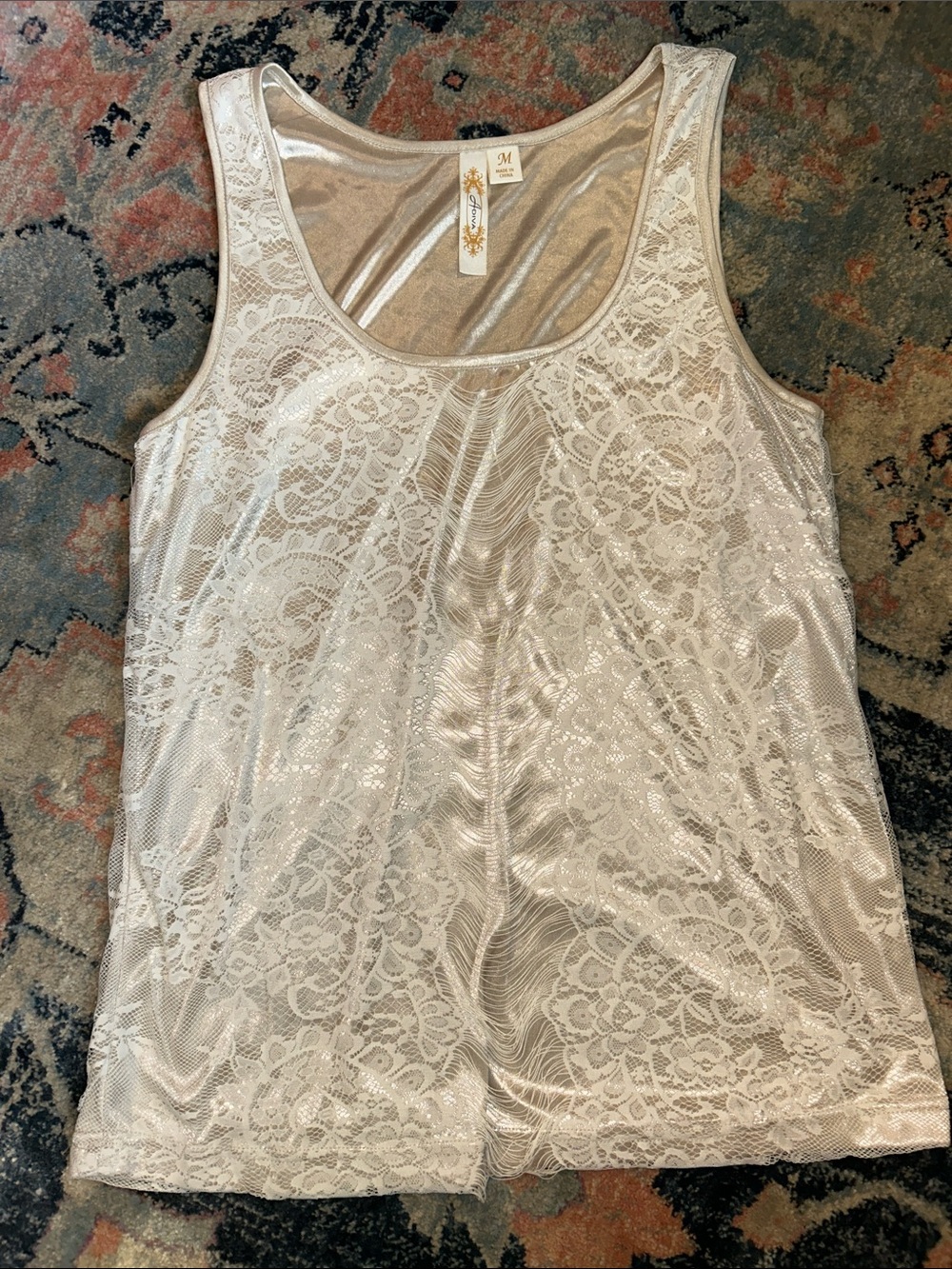 Adiva Ivory lace Scoop Neck Tank Sz M